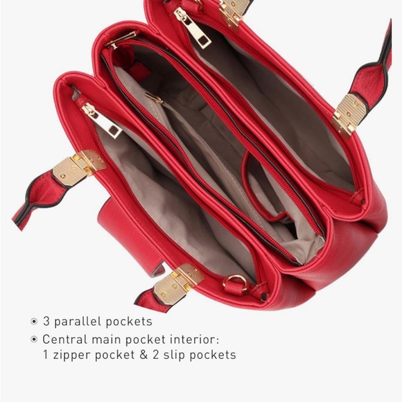 DASEIN Red Statement Handbag Purse Shoulder Bag with Bright Gold Brass Hardware - Picture 15 of 16